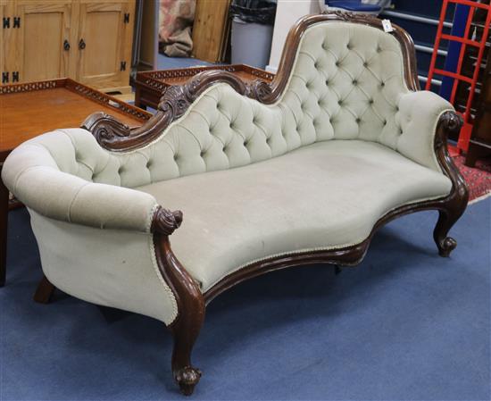 A Victorian mahogany buttoned chaise longue W.200cm approx.